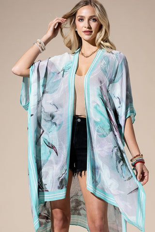 $0 Down Preorder: Marina Faded Floral Kimono w/Aqua Trim-4- Overlayer Tops-urbanista-Styled by Stacked - A Plus Size Women's Boutique in Lakeville, MN