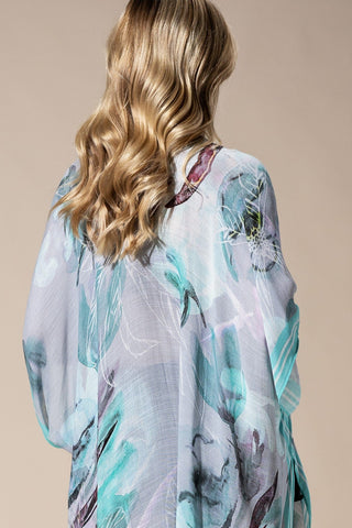 $0 Down Preorder: Marina Faded Floral Kimono w/Aqua Trim-4- Overlayer Tops-urbanista-Styled by Stacked - A Plus Size Women's Boutique in Lakeville, MN