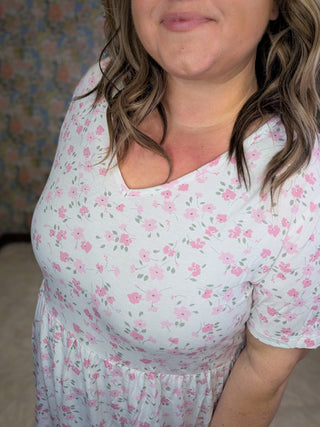Marissa Mini Ruffle Short Sleeve Top in Pretty in Pink Floral-1- ShortSlv/Slvless Tops-MICHELLE MAE-Styled by Stacked - A Plus Size Women's Boutique in Lakeville, MN