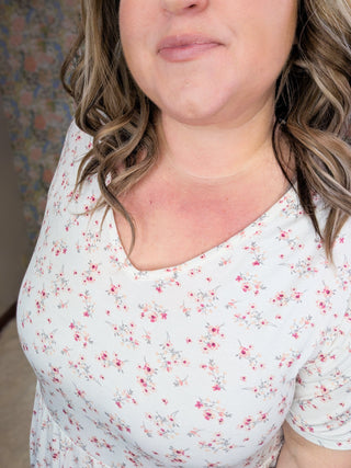 Marissa Mini Ruffle Short Sleeve Top in Vintage Ditsy Floral-1- ShortSlv/Slvless Tops-MICHELLE MAE-Styled by Stacked - A Plus Size Women's Boutique in Lakeville, MN