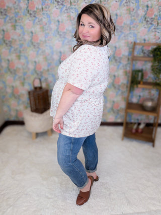 Marissa Mini Ruffle Short Sleeve Top in Vintage Ditsy Floral-1- ShortSlv/Slvless Tops-MICHELLE MAE-Styled by Stacked - A Plus Size Women's Boutique in Lakeville, MN