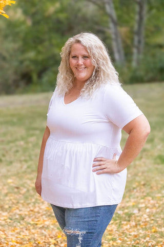 ***Marissa Short Sleeve Mini Ruffle Tee- SELECT SOLIDS-7- Year Round Basic Tops-Michelle Mae-Styled by Stacked - A Plus Size Women's Boutique in Lakeville, MN