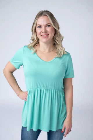 7- Year Round Basic Tops Marissa Short Sleeve Mini Ruffle Tee in Solids (11 colors) plus size clothing