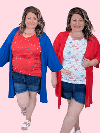 4- Overlayer Tops Markie Solid Flowy Kimono plus size clothing