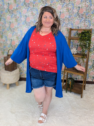 4- Overlayer Tops Markie Solid Flowy Kimono plus size clothing