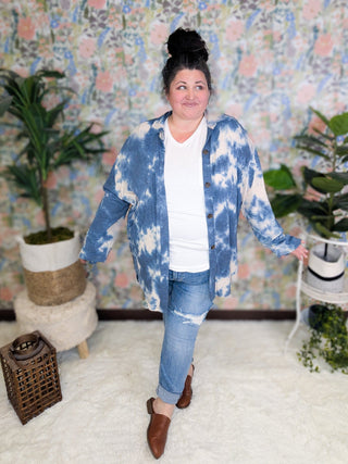 Marlena Super Soft Shirket in Ocean Tiedye-4- Overlayer Tops-FIRST LOVE-Styled by Stacked - A Plus Size Women's Boutique in Lakeville, MN