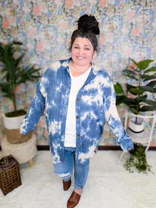 Marlena Super Soft Shirket in Ocean Tiedye-4- Overlayer Tops-FIRST LOVE-Styled by Stacked - A Plus Size Women's Boutique in Lakeville, MN