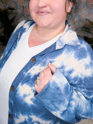 Marlena Super Soft Shirket in Ocean Tiedye-4- Overlayer Tops-FIRST LOVE-Styled by Stacked - A Plus Size Women's Boutique in Lakeville, MN