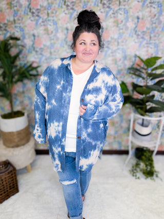 Marlena Super Soft Shirket in Ocean Tiedye-4- Overlayer Tops-FIRST LOVE-Styled by Stacked - A Plus Size Women's Boutique in Lakeville, MN
