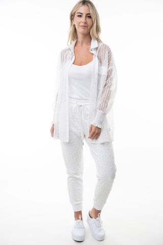 Marlow Sheer Textured Buttondown Top (2 colors)-2- Long Sleeve Tops-WHITE BIRCH-Styled by Stacked - A Plus Size Women's Boutique in Lakeville, MN