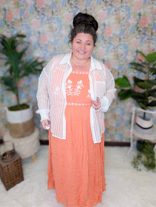 Marlow Sheer Textured Buttondown Top (2 colors)-2- Long Sleeve Tops-WHITE BIRCH-Styled by Stacked - A Plus Size Women's Boutique in Lakeville, MN