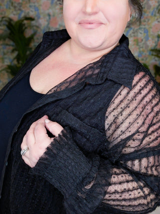 Marlow Sheer Textured Buttondown Top (2 colors)-2- Long Sleeve Tops-WHITE BIRCH-Styled by Stacked - A Plus Size Women's Boutique in Lakeville, MN