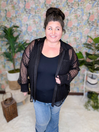 Marlow Sheer Textured Buttondown Top (2 colors)-2- Long Sleeve Tops-WHITE BIRCH-Styled by Stacked - A Plus Size Women's Boutique in Lakeville, MN