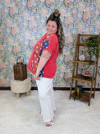 1- ShortSlv/Slvless Tops Marta Urban Ribbed Red Short Sleeve Top w/Flag Sides plus size clothing