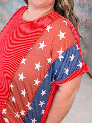 1- ShortSlv/Slvless Tops Marta Urban Ribbed Red Short Sleeve Top w/Flag Sides plus size clothing