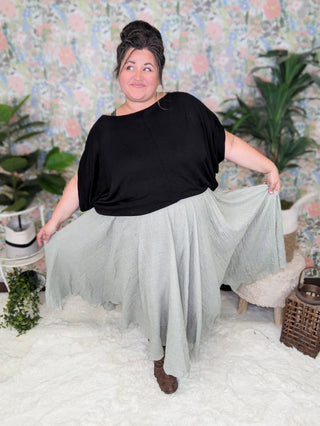 Martie Pull On Midi Skirt in Sage-10- Bottoms Non-Denim-WHITE BIRCH-Styled by Stacked - A Plus Size Women's Boutique in Lakeville, MN