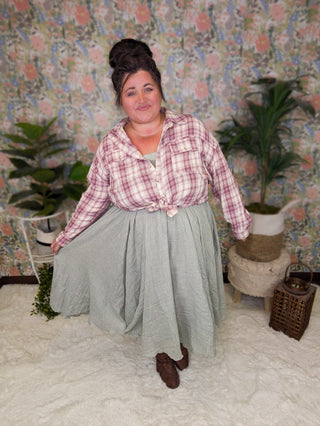 Martie Pull On Midi Skirt in Sage-10- Bottoms Non-Denim-WHITE BIRCH-Styled by Stacked - A Plus Size Women's Boutique in Lakeville, MN