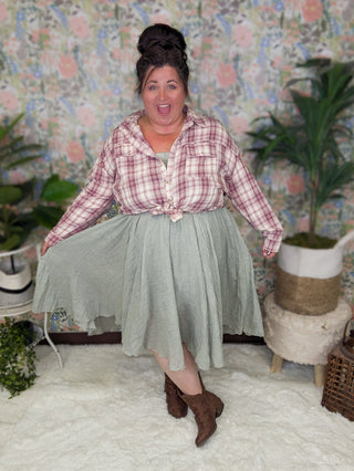 Martie Pull On Midi Skirt in Sage-10- Bottoms Non-Denim-WHITE BIRCH-Styled by Stacked - A Plus Size Women's Boutique in Lakeville, MN