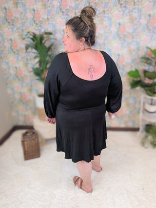 MaryAnne Cinched Center Strappy Black Dress w/Shorts-11- Dress/Romp/Jump-WHITE BIRCH-Styled by Stacked - A Plus Size Women's Boutique in Lakeville, MN