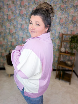 2- Long Sleeve Tops Matilda Scuba Halfzip in Lavender + Ivory plus size clothing