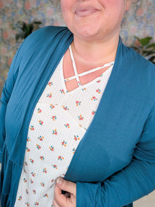 Mattie Criss-Cross Ditsy Floral Thermal Short Sleeve on Ivory-1- ShortSlv/Slvless Tops-HEIMISH-Styled by Stacked - A Plus Size Women's Boutique in Lakeville, MN