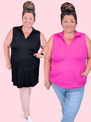 11- Dress/Romp/Jump Maxine Ribbed Collared Tank Dress in Solids plus size clothing