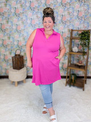 11- Dress/Romp/Jump Maxine Ribbed Collared Tank Dress in Solids plus size clothing