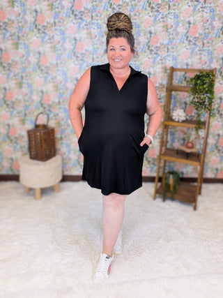 11- Dress/Romp/Jump Maxine Ribbed Collared Tank Dress in Solids plus size clothing