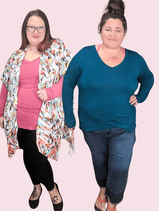 SALE- Maya Luxe Rayon Long Sleeve V-Neck Top-7- Year Round Basic Tops-zenana-Styled by Stacked - A Plus Size Women's Boutique in Lakeville, MN