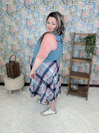 Gayle Lace Trimmed Vneck Tank in Washed Teal-1- ShortSlv/Slvless Tops-EMERALD-Styled by Stacked - A Plus Size Women's Boutique in Lakeville, MN
