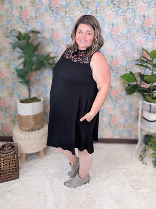 Mayson Lace Topped Sleeveless Dress in Black-11- Dress/Romp/Jump-EMERALD-Styled by Stacked - A Plus Size Women's Boutique in Lakeville, MN