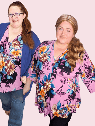 McKenna Dark Orchid Floral Kimono Sleeve Top-1- ShortSlv/Slvless Tops-WHITE BIRCH-Styled by Stacked - A Plus Size Women's Boutique in Lakeville, MN