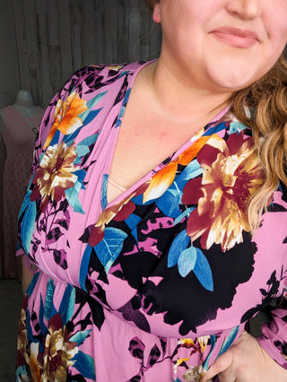 McKenna Dark Orchid Floral Kimono Sleeve Top-1- ShortSlv/Slvless Tops-WHITE BIRCH-Styled by Stacked - A Plus Size Women's Boutique in Lakeville, MN