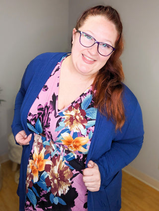 McKenna Dark Orchid Floral Kimono Sleeve Top-1- ShortSlv/Slvless Tops-WHITE BIRCH-Styled by Stacked - A Plus Size Women's Boutique in Lakeville, MN