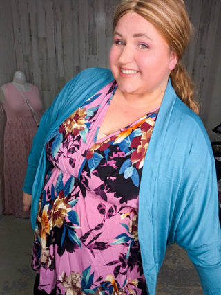 McKenna Dark Orchid Floral Kimono Sleeve Top-1- ShortSlv/Slvless Tops-WHITE BIRCH-Styled by Stacked - A Plus Size Women's Boutique in Lakeville, MN