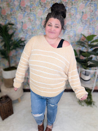McKenzie Vneck Cozy Stripe Sweater(2 Colors)-2- Long Sleeve Tops-MICHELLE MAE-Styled by Stacked - A Plus Size Women's Boutique in Lakeville, MN