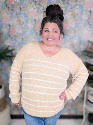 McKenzie Vneck Cozy Stripe Sweater(2 Colors)-2- Long Sleeve Tops-MICHELLE MAE-Styled by Stacked - A Plus Size Women's Boutique in Lakeville, MN