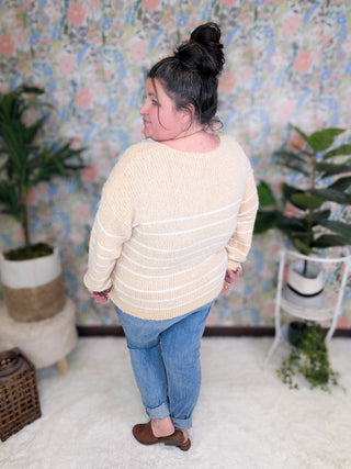 McKenzie Vneck Cozy Stripe Sweater(2 Colors)-2- Long Sleeve Tops-MICHELLE MAE-Styled by Stacked - A Plus Size Women's Boutique in Lakeville, MN