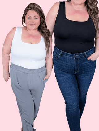 1- ShortSlv/Slvless Tops McKinley Double Layered Square Neck Tank Bodysuit plus size clothing