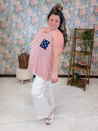 1- ShortSlv/Slvless Tops Melody Striped Tank w/Bow Back in Americana plus size clothing