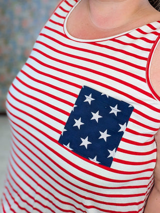 1- ShortSlv/Slvless Tops Melody Striped Tank w/Bow Back in Americana plus size clothing