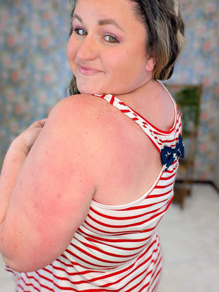 1- ShortSlv/Slvless Tops Melody Striped Tank w/Bow Back in Americana plus size clothing