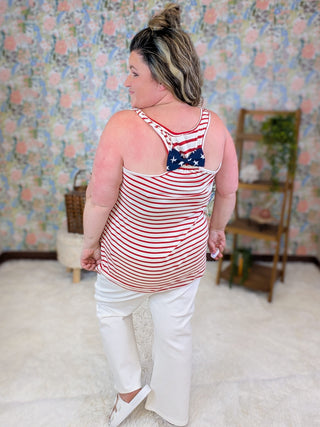 1- ShortSlv/Slvless Tops Melody Striped Tank w/Bow Back in Americana plus size clothing