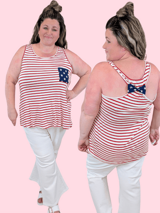 1- ShortSlv/Slvless Tops Melody Striped Tank w/Bow Back in Americana plus size clothing