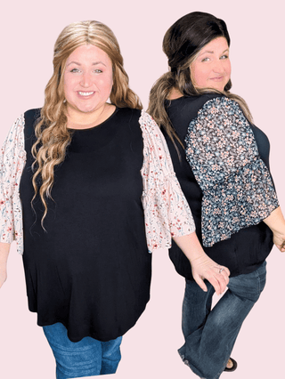 Meryl Boho Floral Wide Sleeve Top (2 Colors)-1- ShortSlv/Slvless Tops-voll-Styled by Stacked - A Plus Size Women's Boutique in Lakeville, MN