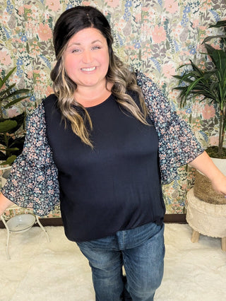 Meryl Boho Floral Wide Sleeve Top (2 Colors)-1- ShortSlv/Slvless Tops-voll-Styled by Stacked - A Plus Size Women's Boutique in Lakeville, MN