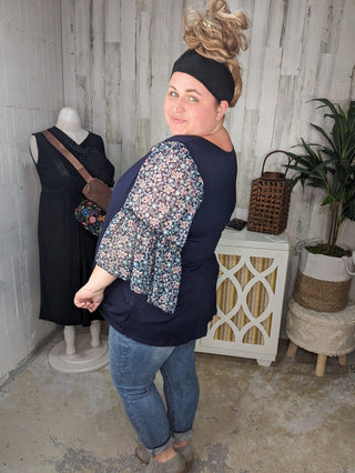 Meryl Boho Floral Wide Sleeve Top (2 Colors)-1- ShortSlv/Slvless Tops-voll-Styled by Stacked - A Plus Size Women's Boutique in Lakeville, MN