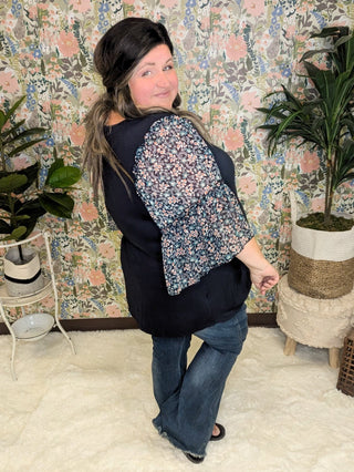 Meryl Boho Floral Wide Sleeve Top (2 Colors)-1- ShortSlv/Slvless Tops-voll-Styled by Stacked - A Plus Size Women's Boutique in Lakeville, MN