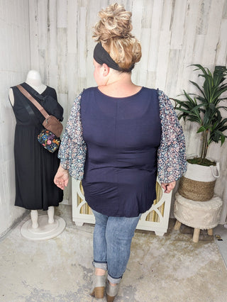 Meryl Boho Floral Wide Sleeve Top (2 Colors)-1- ShortSlv/Slvless Tops-voll-Styled by Stacked - A Plus Size Women's Boutique in Lakeville, MN