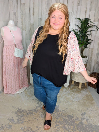 Meryl Boho Floral Wide Sleeve Top (2 Colors)-1- ShortSlv/Slvless Tops-voll-Styled by Stacked - A Plus Size Women's Boutique in Lakeville, MN